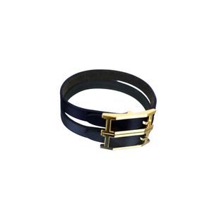 Hermès Black Leather Gold Buckle Bracelet